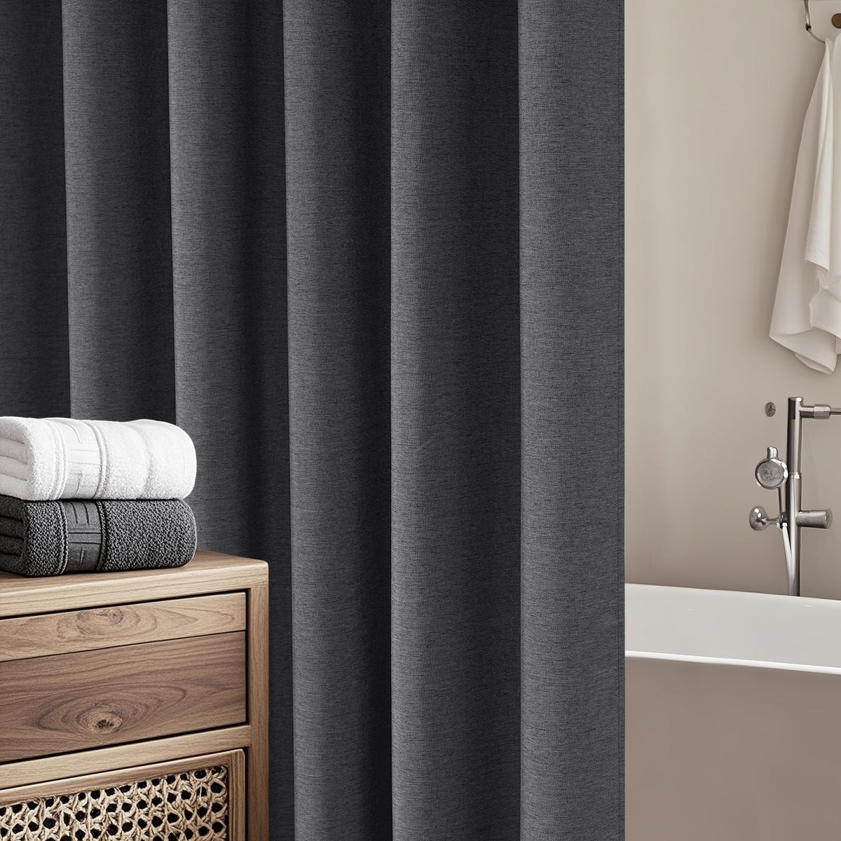 Seenus Linen Look Farmhouse Thick Fabric Shower Curtain Brown, Faux Linen Textured Country Rustic Shower Curtains Water-Resistant, 72 x 72 Inch Tan Taupe Heavyweight Shower Curtain for Bathroom Hotel