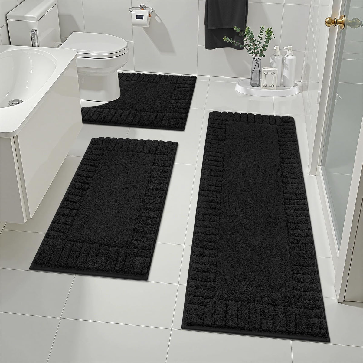 Pauwer Bathroom Rugs Sets 3 Piece, Microfiber Bath Mat Set, Dark Grey