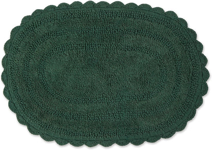 DII Crochet Collection Reversible Bath Mat, Small Oval, 17x24, Dark Green