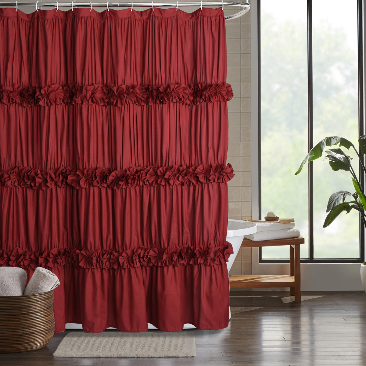 Homechoice Decor Peach Ruffle Shower Curtain for Master Bathroom