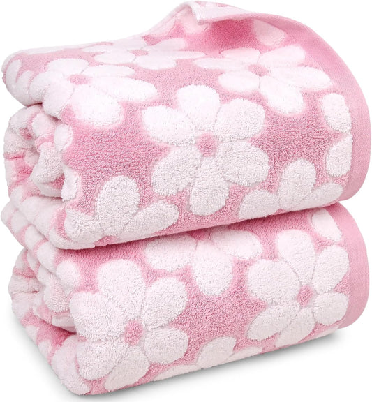 Pink Bath Towels Set of 2, Super Absorbent & Decorative 27.5x55 Inches
