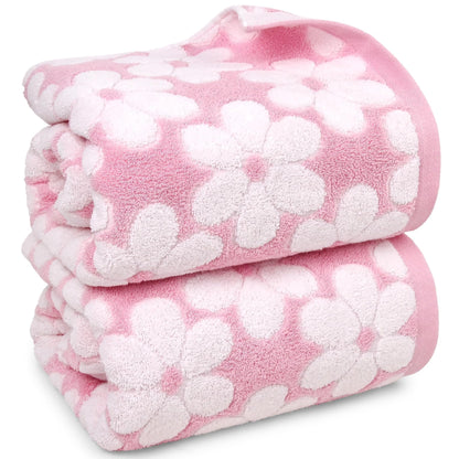 Pink Bath Towels Set of 2, Super Absorbent & Decorative 27.5x55 Inches