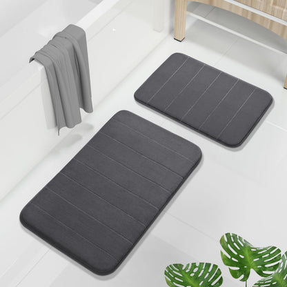 Yimobra Memory Foam Bathroom Rugs Sets 2 Piece - Super Soft Absorbent Quick Dry Bath Mat Set, Machine Washable Non Slip Floor Carpet for Tub Shower & Single Sink (17x24 & 31.5x20 Inch, Black)