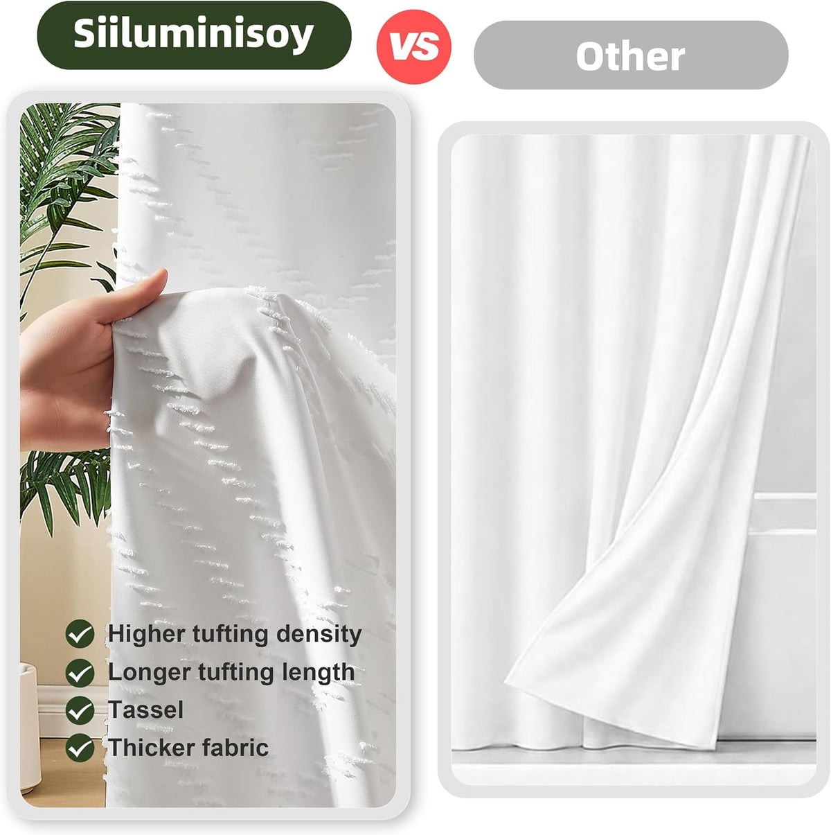 Siiluminisoy White Shower Curtain Fabric Boho Shower Curtain Cloth Textured Tufted Chevron Elegant Shower Curtains Waterproof for Bathroom 72" x 72"