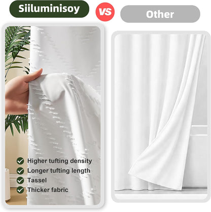 Siiluminisoy White Shower Curtain Fabric Boho Shower Curtain Cloth Textured Tufted Chevron Elegant Shower Curtains Waterproof for Bathroom 72" x 72"