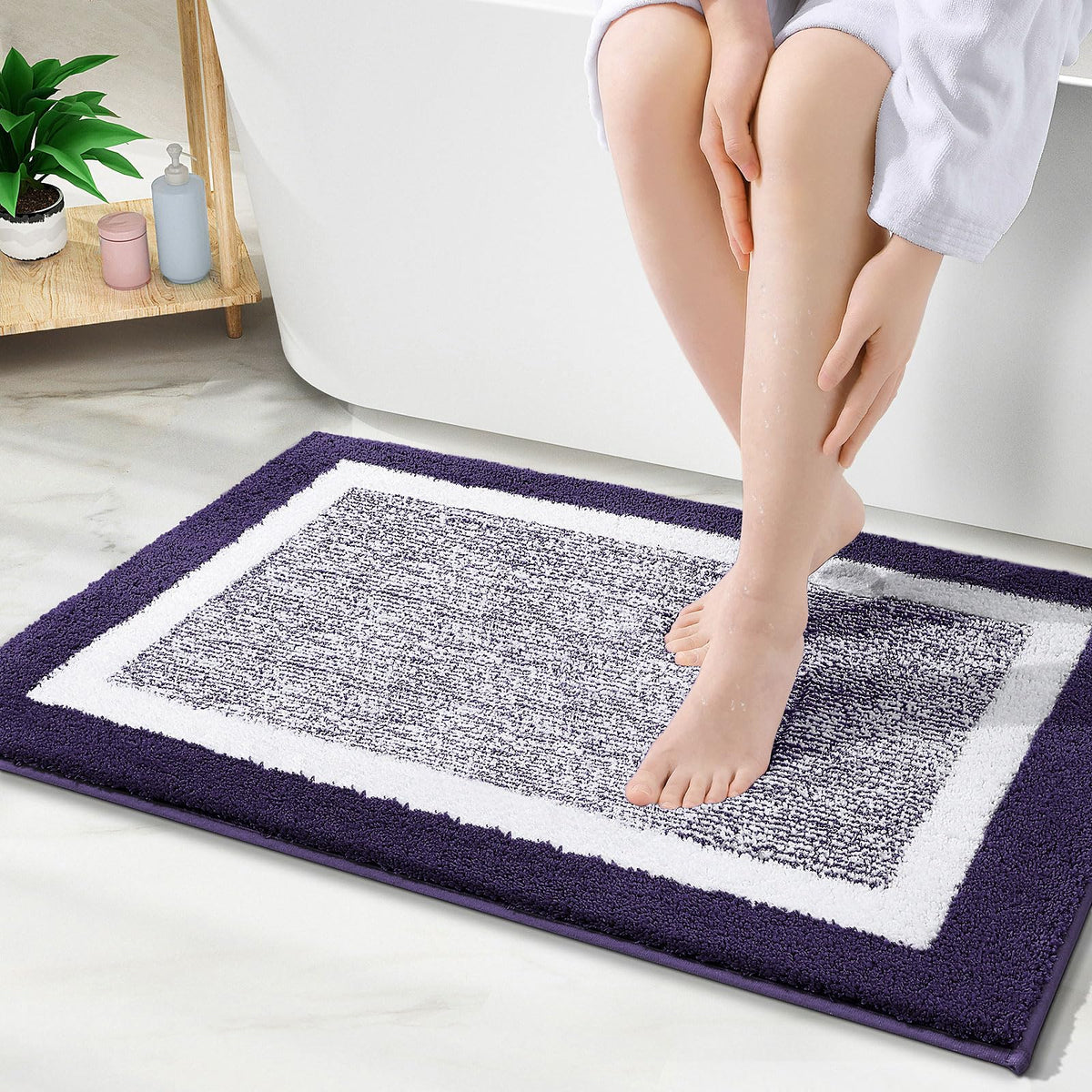 OLANLY Small Bathroom Rugs 24x16, Soft Absorbent Microfiber Bath Rugs, Grey