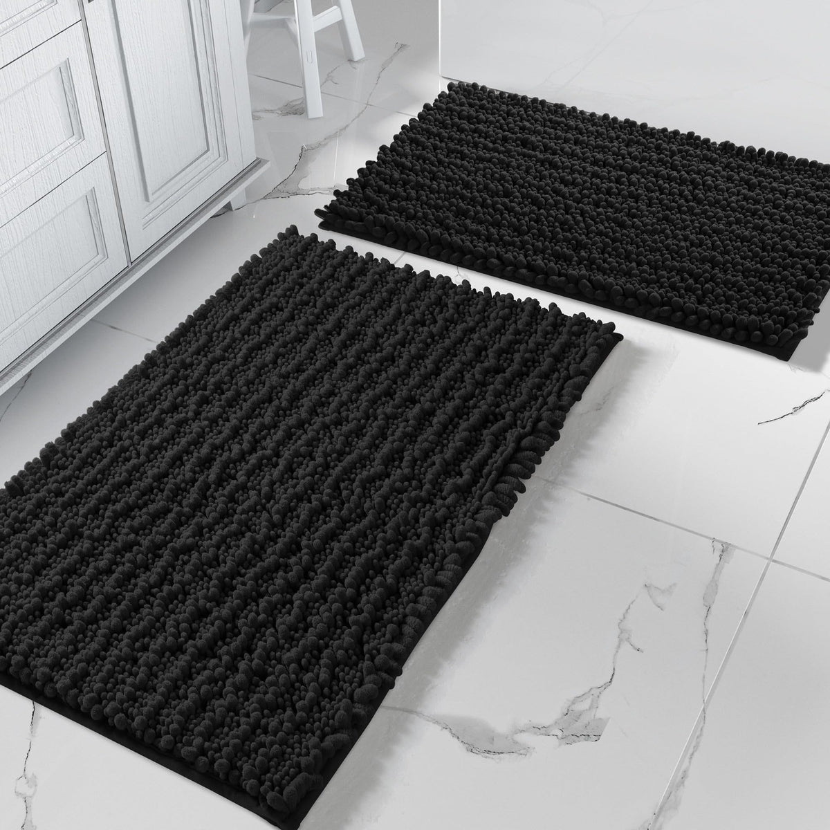 Yimobra Bathroom Rugs Sets 2 Piece - Quick Dry Extra Thick Luxury Chenille Bath Mat, Non Slip Super Absorbent for Tub Shower Sink, Machine Washable Shaggy Floor Mat, 32"x20"+24"x17" Inch, Pale Khaki