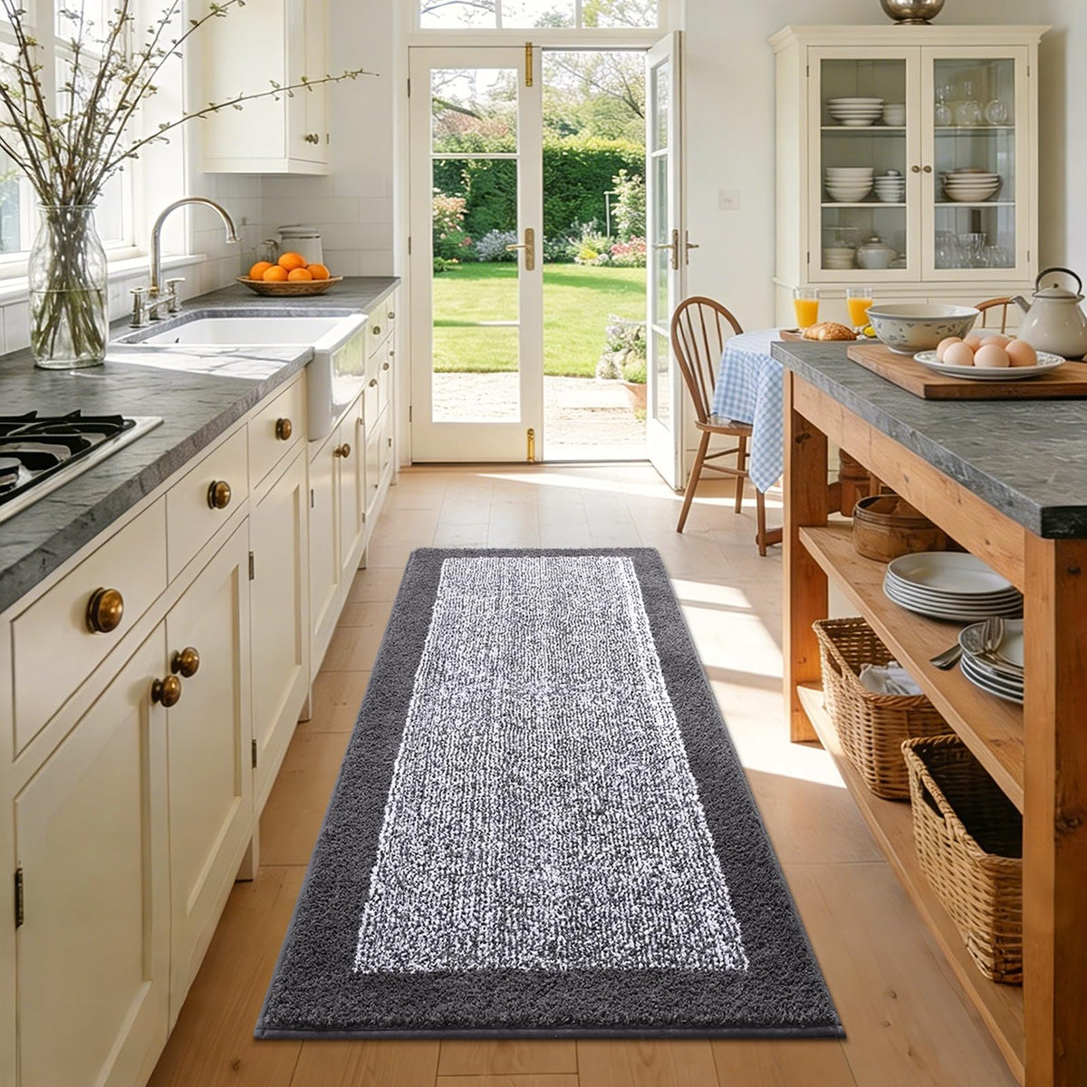 Long 2x4 Ft (48''x24'') Bathroom Rugs, Non Slip Washable Bath Mat Grey