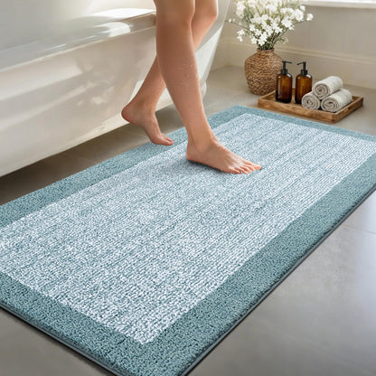 Long 2x4 Ft (48''x24'') Bathroom Rugs, Non Slip Washable Bath Mat Grey