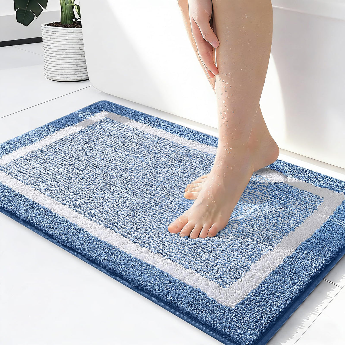 OLANLY Small Bathroom Rugs 24x16, Soft Absorbent Microfiber Bath Rugs, Grey