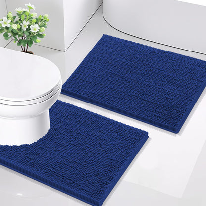 Smiry Chenille Bathroom Rugs Sets 2 Piece (30x20+24x16, Black)