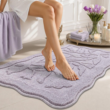 BSICPRO ‌Purple Bathroom Rugs, 24x36 Floral Bath Mats, French Rustic Style