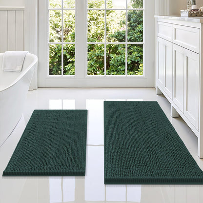 Smiry Chenille Bathroom Rugs Sets 2 Piece (30x20+24x16, Black)
