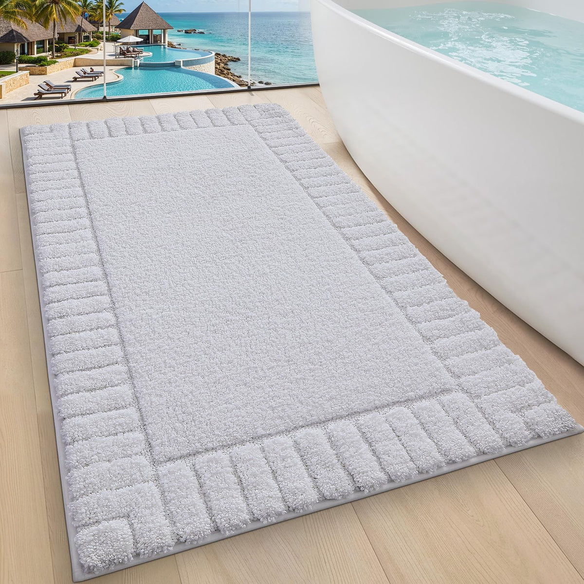 LUMI Soft Bathroom Rugs Absorbent, Non Slip Bath Mat 24x36, Beige