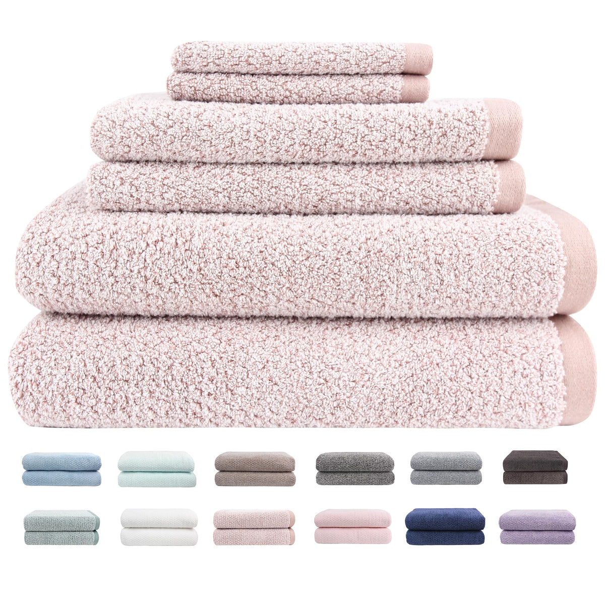 Everplush Diamond Jacquard 6 Pieces Bath Towel Set, Luxury Super Soft Oversized Towels, Highly Absorbent Diamond Jacquard Quick Dry Bath Towel for Bathroom Navy Blue Towel Set