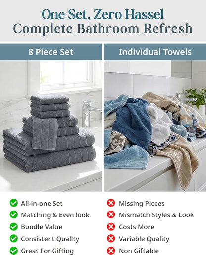Casa Platino Towel Set Soft Absorbent Quick Dry 100% Cotton - Cool Grey