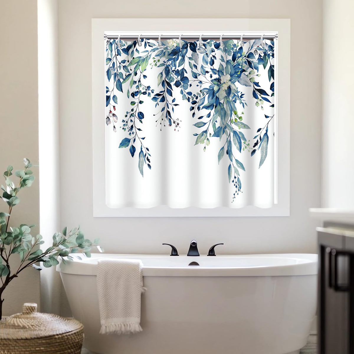 Blue and Green Eucalyptus Shower Window Curtain 40x36 Inch