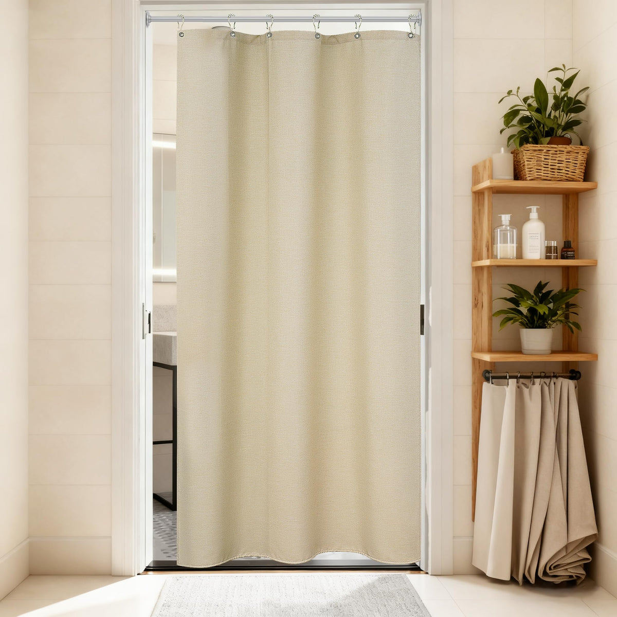 Seenus Linen Look Farmhouse Thick Fabric Shower Curtain Brown, Faux Linen Textured Country Rustic Shower Curtains Water-Resistant, 72 x 72 Inch Tan Taupe Heavyweight Shower Curtain for Bathroom Hotel