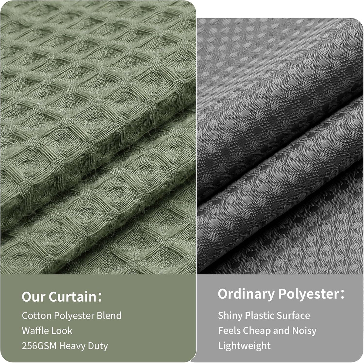 Colorful Star 256GSM Cotton Waffle Shower Curtain, Sage Green, 72 x 72