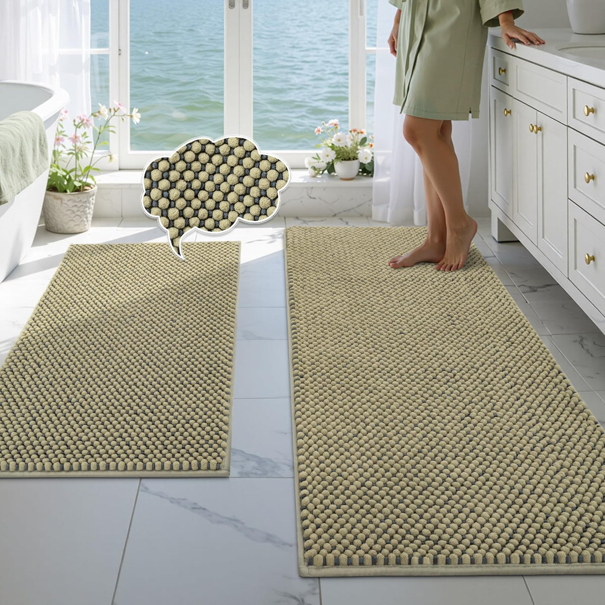 BSICPRO Bathroom Rugs Set 2 Piece, Light Blue, 20"x32" + 16"x24"