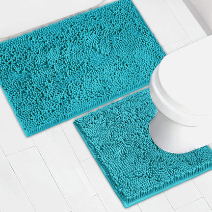 Bathroom Rugs Chenille Bath mat 2 Piece Set, Super Absorbent, Strong PVC Non Slip Backing, Bath mats for Bathroom, Plush Shaggy, Thick, Machine Washable, Bathtub, Toilet.(Light Grey)