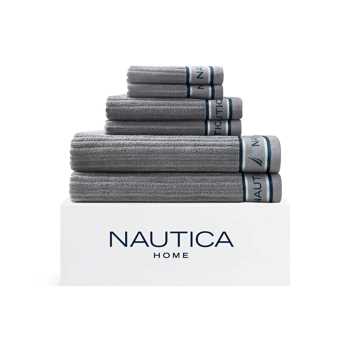 Nautica - Cotton Bath Towel Set with Hand Towels & Washcloths, 6-Piece Set