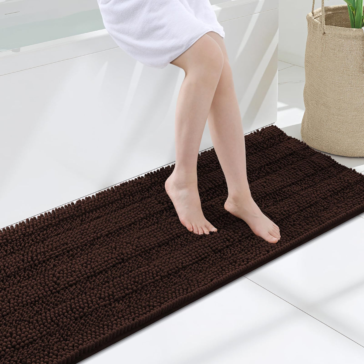 Grandaily Chenille Striped Bathroom Rugs 36x24, Extra Thick and Absorbent Bath Mats, Non-Slip Soft Plush Shaggy Shower Carpet, Machine Wash Dry, Bath Rug for Bathroom, (Large, Light Grey)