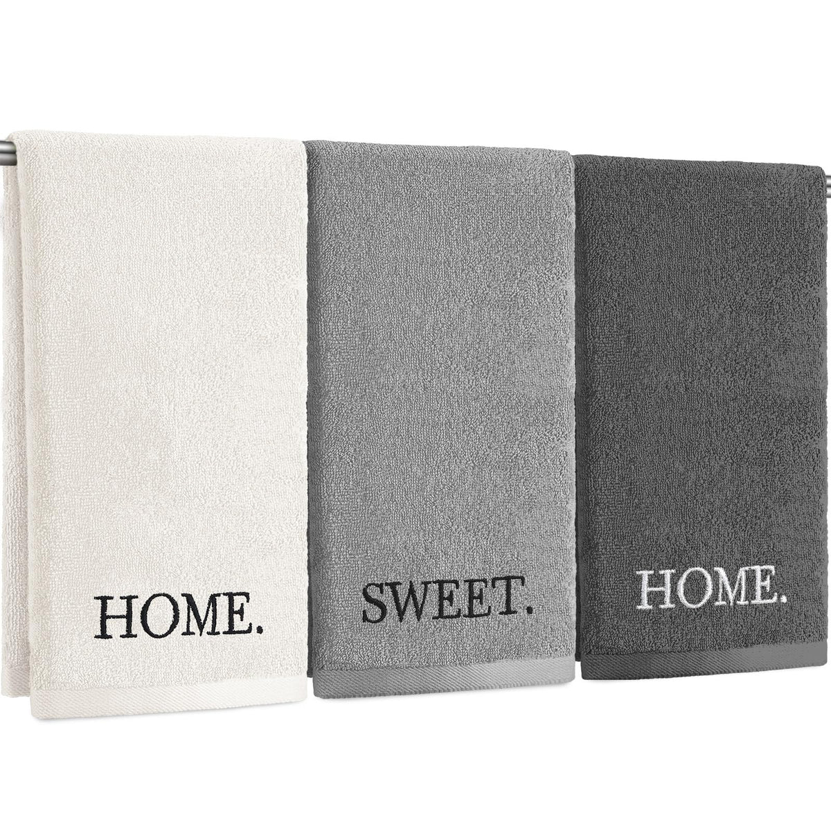 FuWeave 3 Pcs Black and White Hand Towels for Bathroom Home Love Family