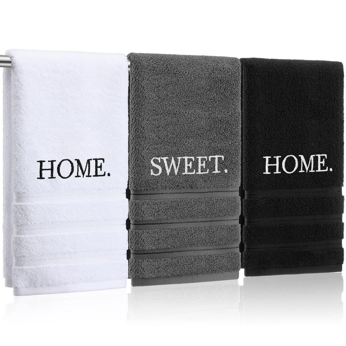 FuWeave 3 Pcs Black and White Hand Towels for Bathroom Home Love Family