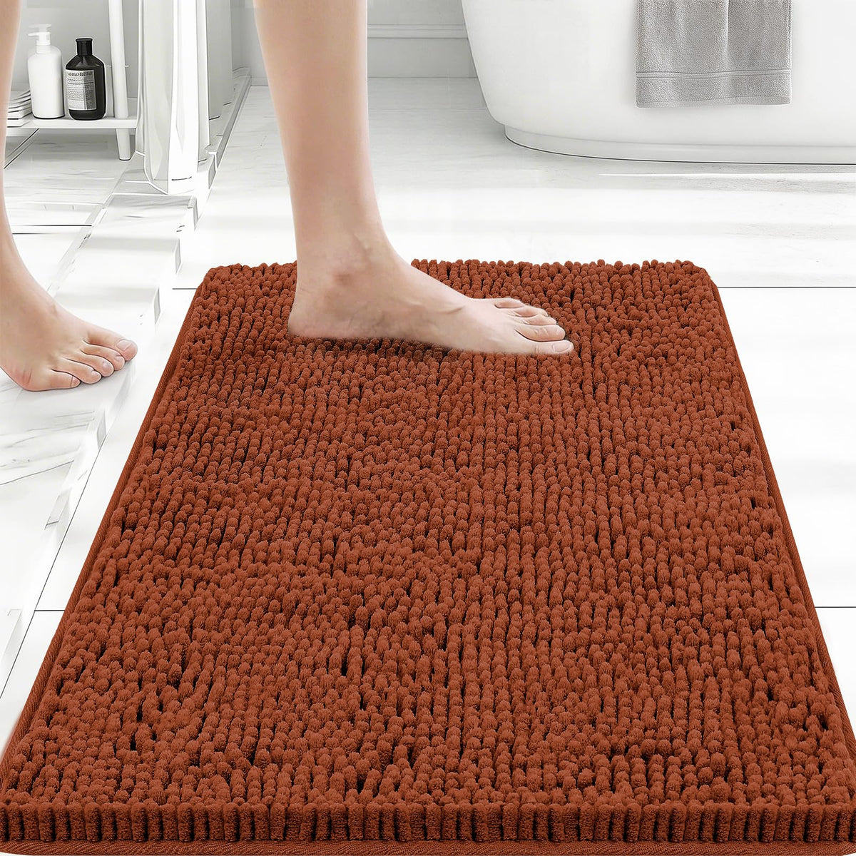 Bcoimo Bath Rug Mat,Sage Chenille High Absorbent Long Bathroom Runner Rugs