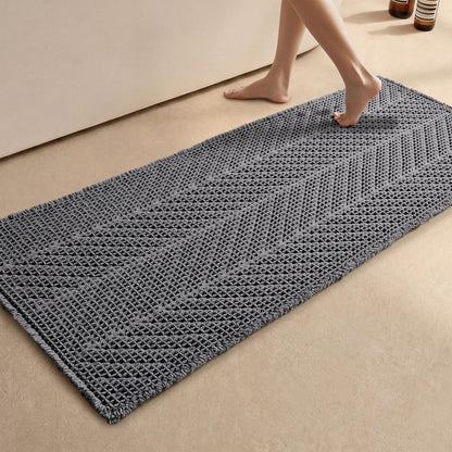 Sunfly Boho Bathroom Rug, Herringbone Waffle Bath Mat Non-Slip Washable Super Absorbent Quick Dry, Farmhouse Bath Mat for Bathroom Floor Decor 20"*30" Khaki
