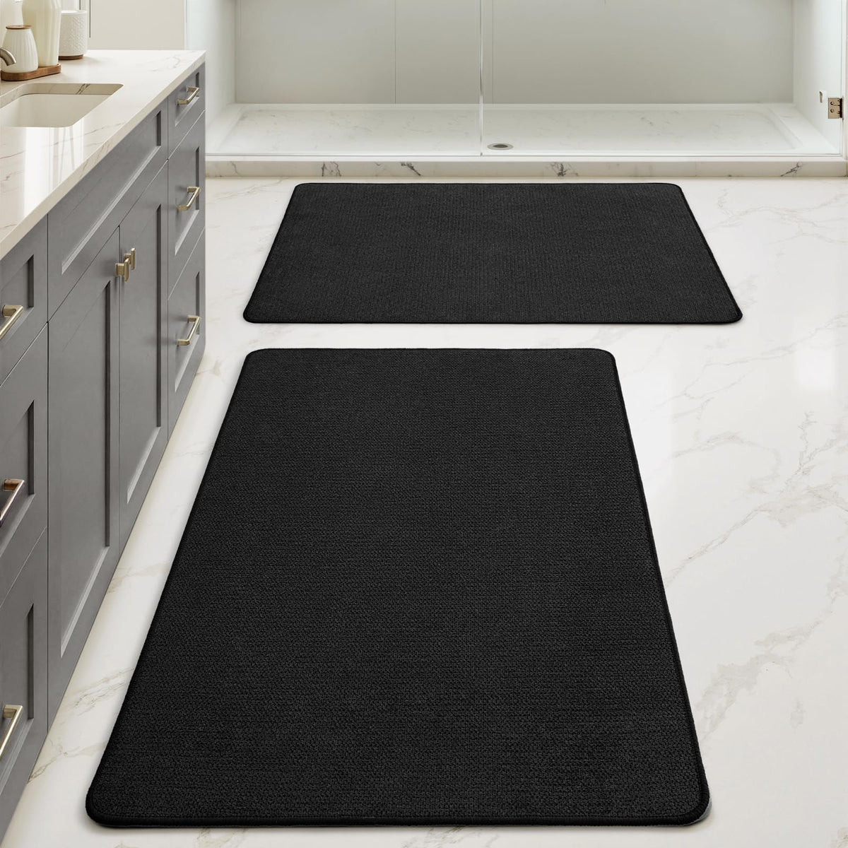 MIULEE Bathroom Rugs Set 2 Pieces, Thin Bath Mats Beige 17"x27"+20"x32"