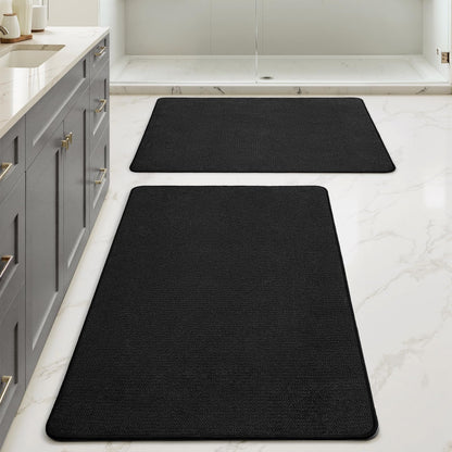 MIULEE Bathroom Rugs Set 2 Pieces, Thin Bath Mats Beige 17"x27"+20"x32"