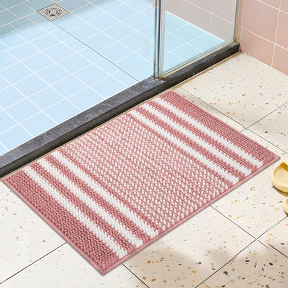 BSICPRO Bathroom Rugs Sets 2 Piece, Non Slip Striped Bath Mats, Fog Blue