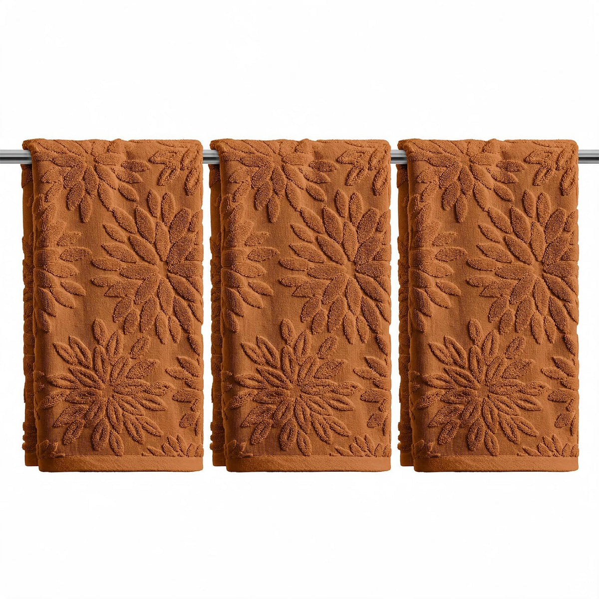 Artoid Mode 2 Pcs Olive Green 3D Dahlia Floral Jacquard Hand Towels for Bathroom, Cotton Soft Absorbent Bathroom Decor Towels, 13.7 x 29.5 Inch