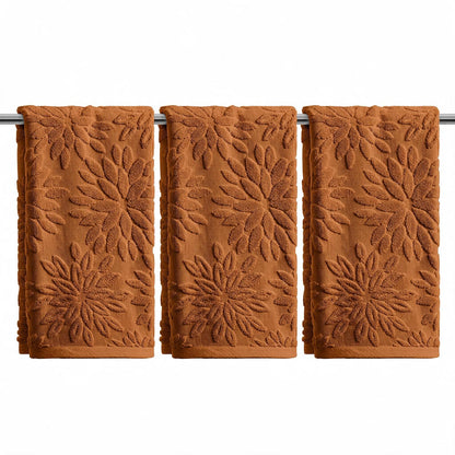 Artoid Mode 2 Pcs Olive Green 3D Dahlia Floral Jacquard Hand Towels for Bathroom, Cotton Soft Absorbent Bathroom Decor Towels, 13.7 x 29.5 Inch