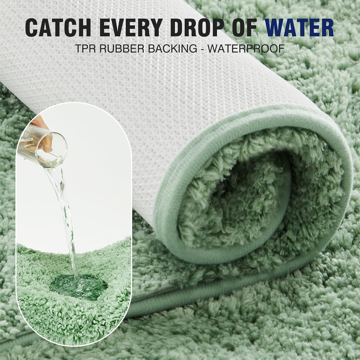 TECHMILLY Shaggy Bathroom Rugs Thick Non Slip Microfiber Mat Green 17"x24"