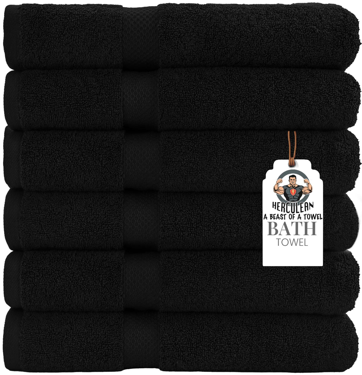 HERCULEAN Premium Bath Towels 24 x 48 Pack of 6 | Quick Dry and Highly Absorbent | 100% Cotton Terry Towels for Bathroom - Perfect for Shower - Pool and Spa - Luxury Soft Towels - Charcoal Grey