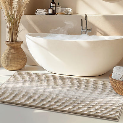 BSICPRO Bathroom Rugs Sets 2 Piece, Non Slip Striped Bath Mats, Fog Blue