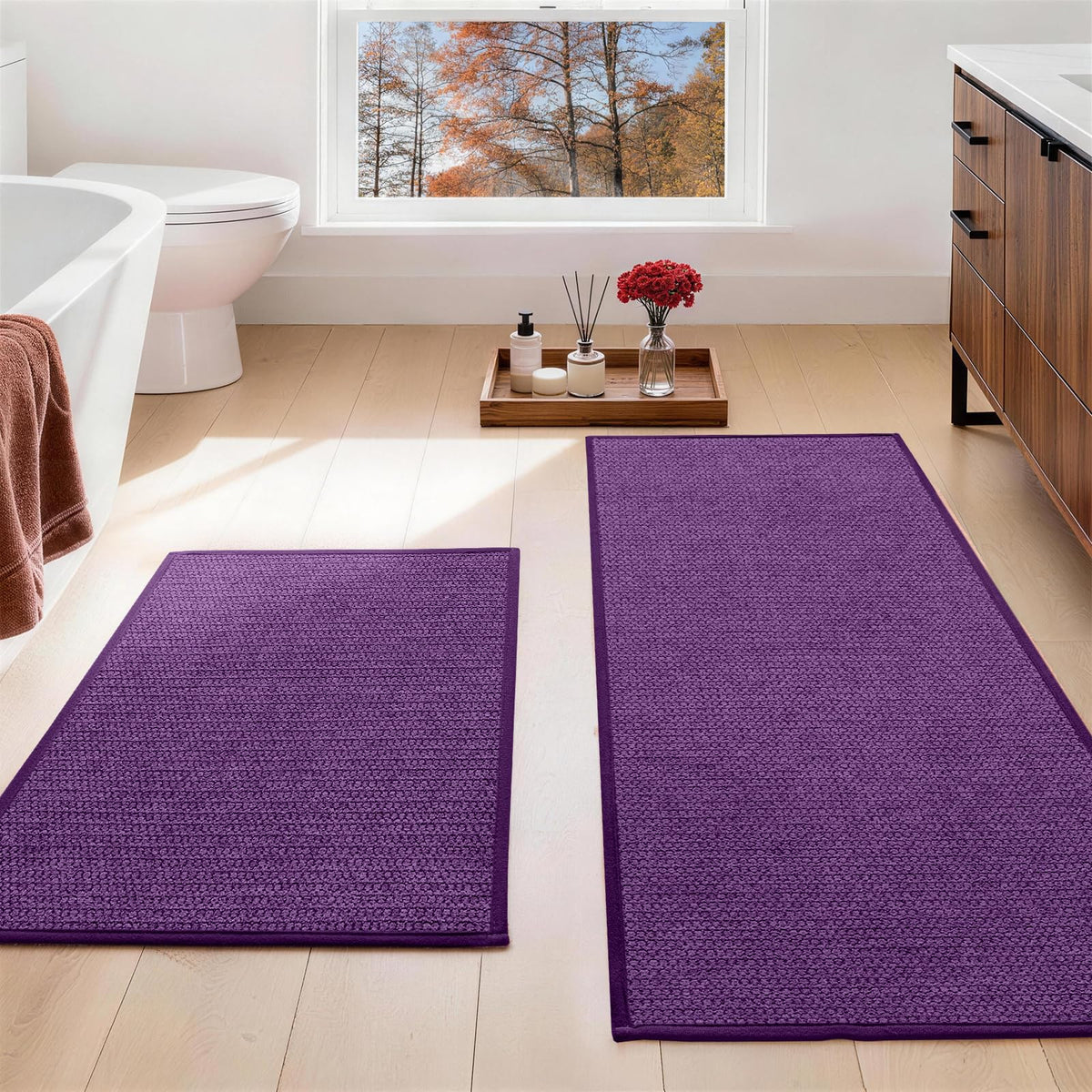 YIHOUSE Gray Bathroom Rugs Sets 3 Piece, Quick Dry Thin Bath Mat with Toilet Rug, Non Slip Absorbent Machine Washable, Bath Runner Rugs for Bathtub Sink Home Decor