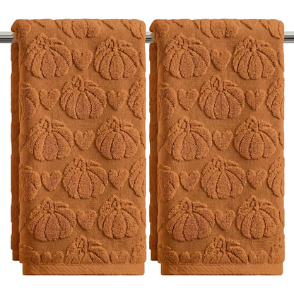 Artoid Mode 2 Pcs Blue 3D Heart Pumpkin Jacquard Hand Towels for Bathroom