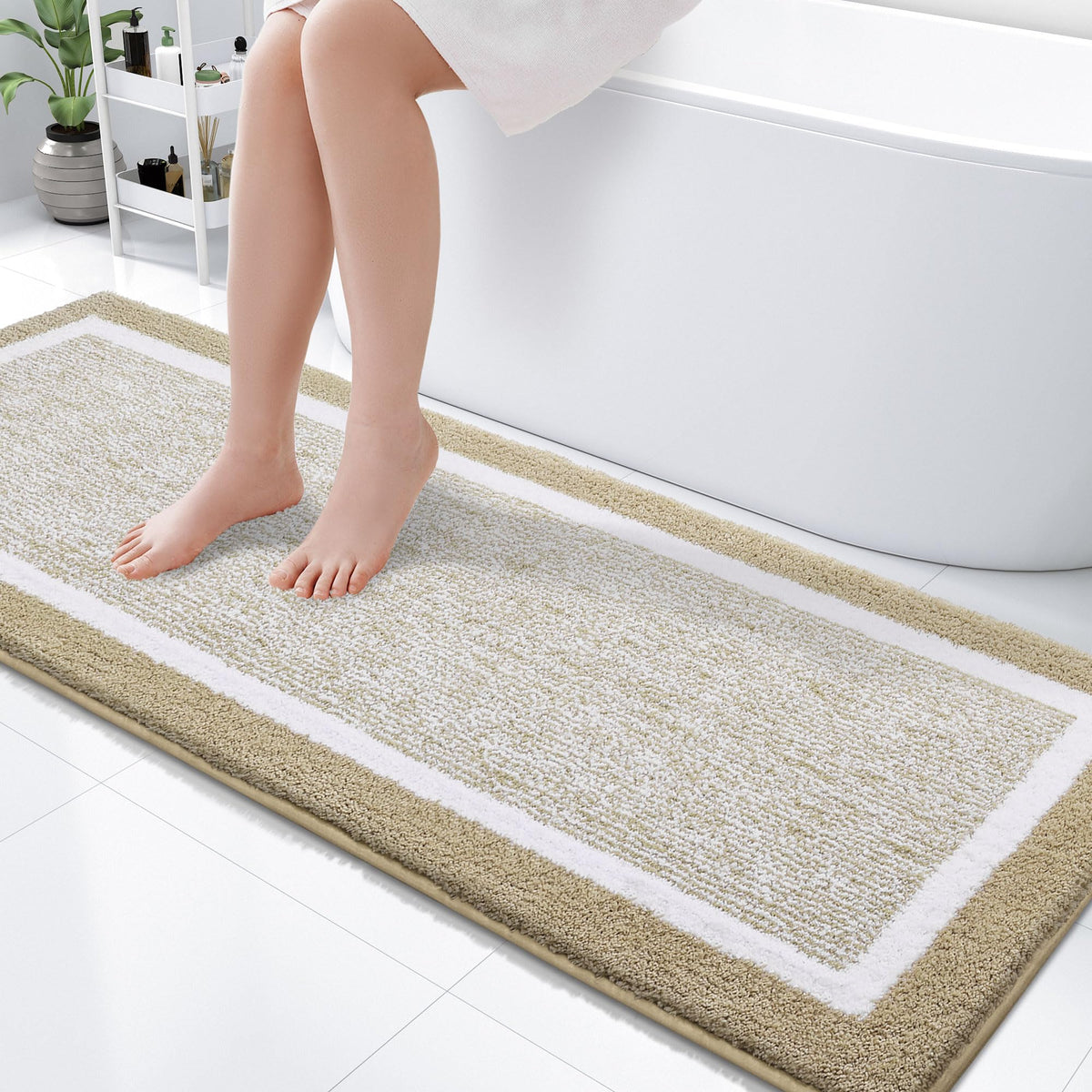 OLANLY Small Bathroom Rugs 24x16, Soft Absorbent Microfiber Bath Rugs, Grey