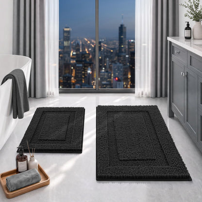 HOMEIDEAS Chenille Purple Bathroom Rugs Sets 2 Piece 17" x 24" + 20" x 32"
