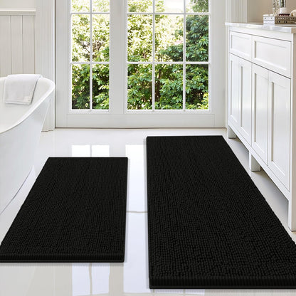 Smiry Chenille Bathroom Rugs Sets 2 Piece (30x20+24x16, Black)