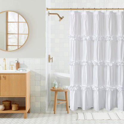 Homechoice Decor Peach Ruffle Shower Curtain for Master Bathroom
