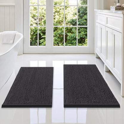 Smiry Chenille Bathroom Rugs Sets 2 Piece (30x20+24x16, Black)