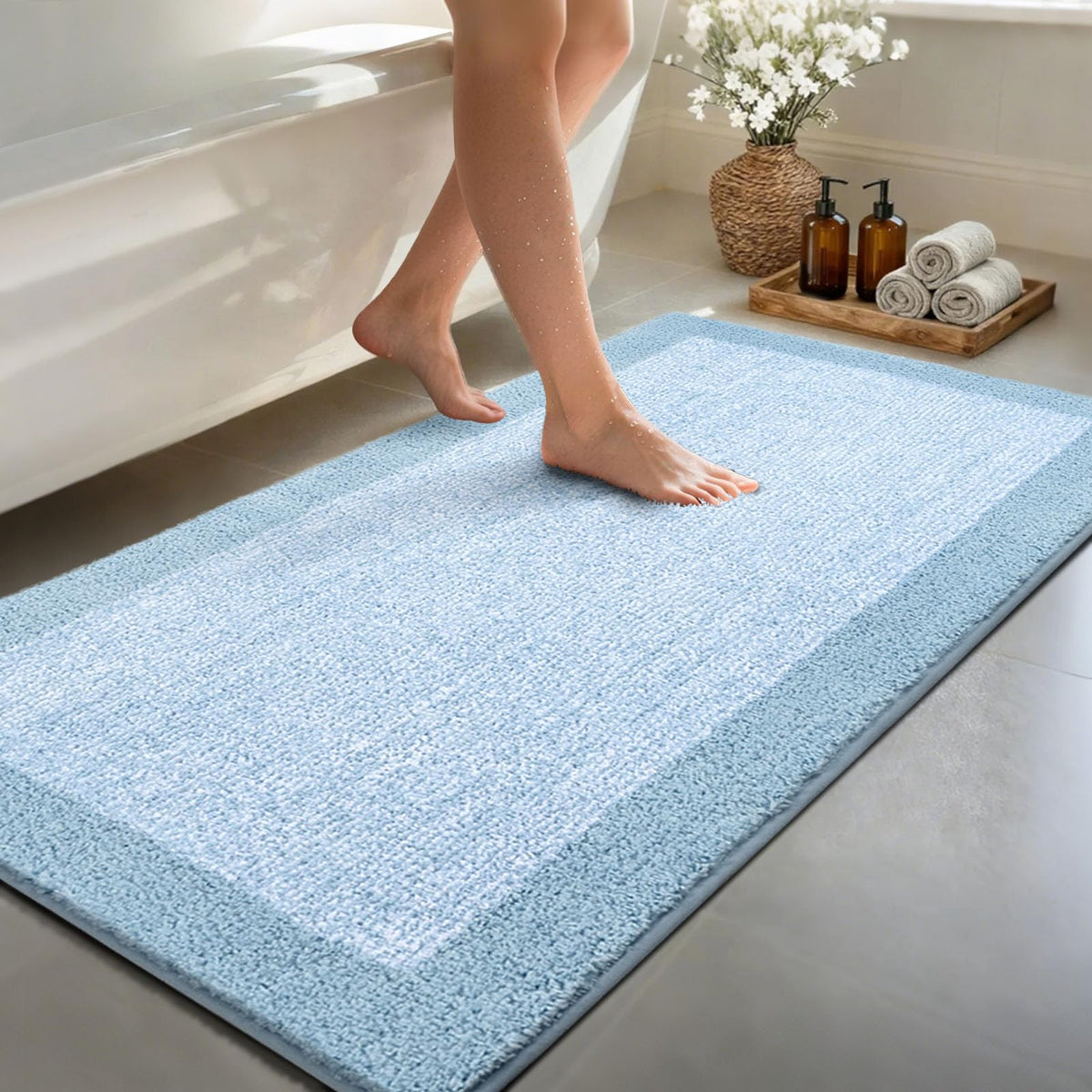 Long 2x4 Ft (48''x24'') Bathroom Rugs, Non Slip Washable Bath Mat Grey