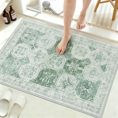 Yinhua Boho Bathroom Runner Rug Non Silp, Vintage Long Bath Mat Washable