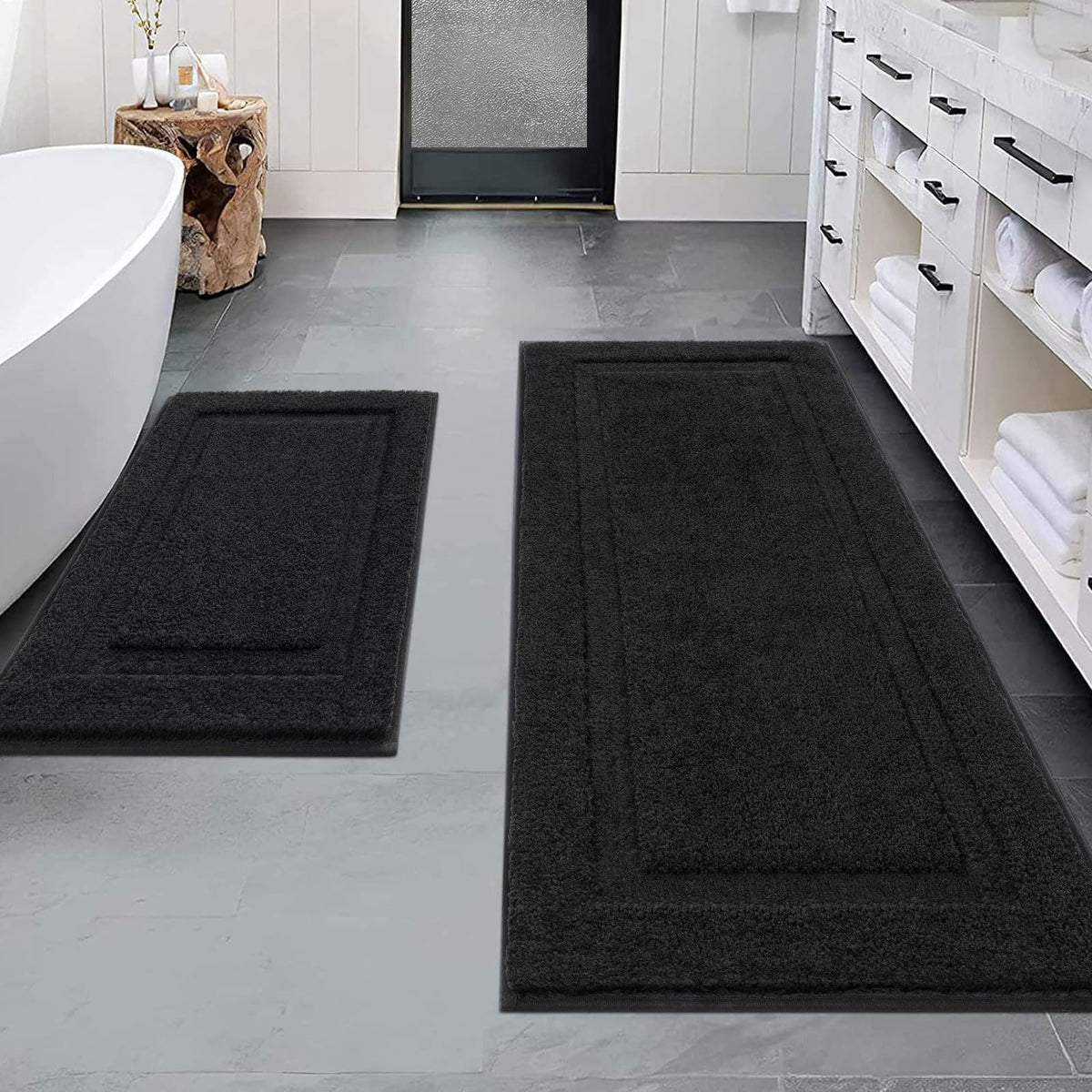 SHACOS Soft Microfiber Bathroom Rugs Set of 2 Pieces, White