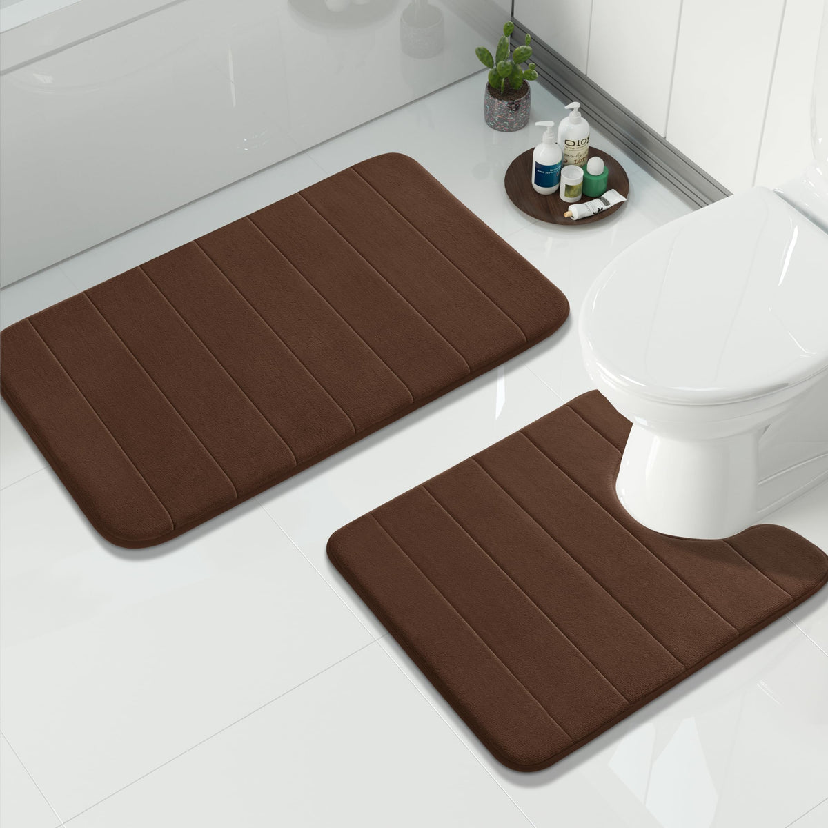 Yimobra Memory Foam Bathroom Rugs Sets 2 Piece - Super Soft Absorbent Quick Dry Bath Mat Set, Machine Washable Non Slip Floor Carpet for Tub Shower & Single Sink (17x24 & 31.5x20 Inch, Black)